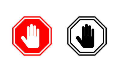 Stop icons set. stop road sign. hand stop sign and symbol. Do not enter stop red sign with hand
