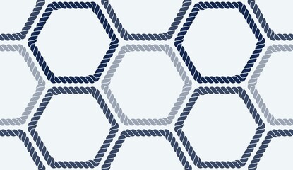 Seamless nautical rope pattern. Endless navy illustration with colorful loop ornament. Decorative geometric lines on dark blue backdrop. Trendy nautic maritime style. For fabric, wallpaper, wrapping © andin