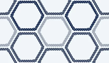 Seamless nautical rope pattern. Endless navy illustration with colorful loop ornament. Decorative geometric lines on dark blue backdrop. Trendy nautic maritime style. For fabric, wallpaper, wrapping