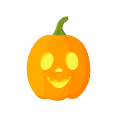 Glowing Halloween Pumpkin. Head with smile Jack lantern. Orange pumpkin. Vector flat illustration.