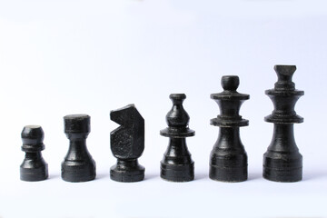 chess image set collection wooden, strategy game sport,  black color, with isolated background