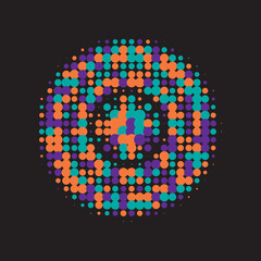 Black Gradient Backdrop. Colorful Halftone Dots. Texture Retro. Dot Logo. Circle Illustration. Graphic Retro. Effect Illustration. Design Gradation.