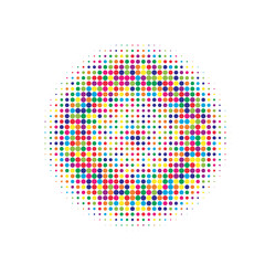 Colorful Halftone Gradation. Abstract Element. Texture Shape. Dot Backdrop. Circle Grunge. Gradient Retro. Effect Modern. Round Modern. Design Set.
