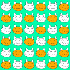 easy cat face drawing seamless pattern on green backgrounds for wallpaper print, backdrop for textile and fabric