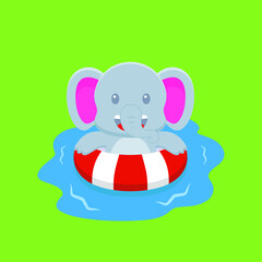 Cute Elephant Swimming Summer Cartoon