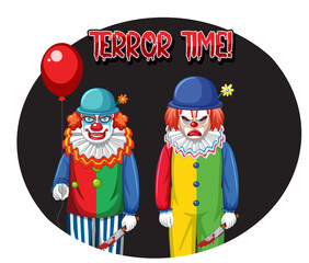 Terror Time badge with two creepy clowns