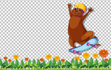 Fototapeta premium Beaver playing skateboard on transparent background