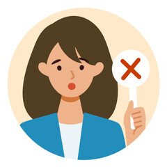 BusinessWoman cartoon character. People face profiles avatars and icons. Close up image of Woman having warning expression .