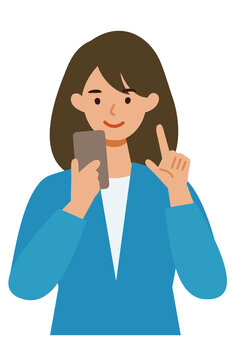 BusinessWoman cartoon character. People face profiles avatars and icons. Close up image of Woman using smartphone.