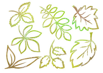 Watercolor artistic multicolor Set of floral elements in the style of line art wedding theme on a white background for your design. Doodle and scribble. Green and brown leafs for postcard and