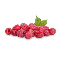 Fresh raspberry with leaves isolated on white background