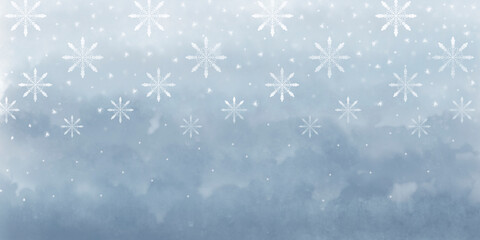 Winter abstract background in blue colors. 
Horizontal banner.
