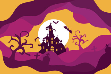 Happy Halloween background with bats ,tree and beautiful background