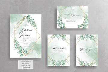 Watercolor Floral Geometric Frame Wedding Invitation Cards Template