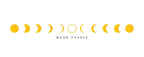 Vector Moon phases astronomy icon set. yellow The whole cycle from new moon to full moon. Night space astronomy concept.