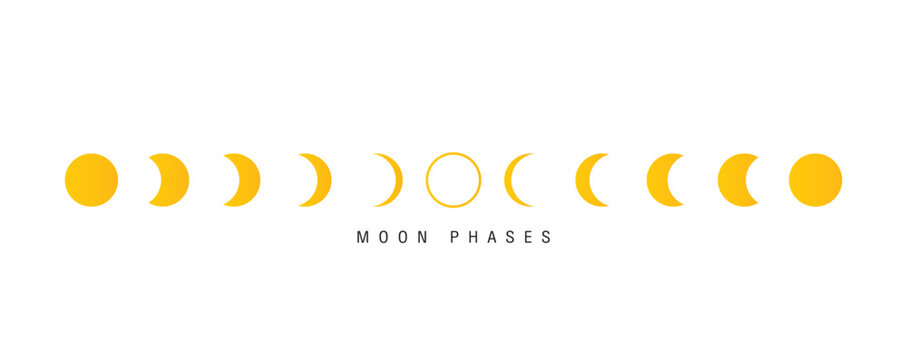 Vector Moon phases astronomy icon set. yellow The whole cycle from new moon to full moon. Night space astronomy concept.