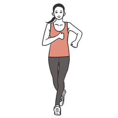 走る若い女性の全身線画イラスト
