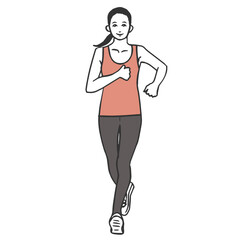 走る若い女性の全身線画イラスト