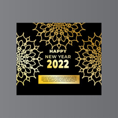 Happy new year banner or card template with luxury mandala 