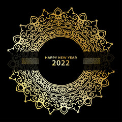 Happy new year banner or card template with luxury mandala 