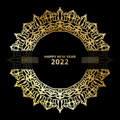 Happy new year banner or card template with luxury mandala 