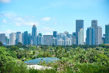Manila, Philippines - Feb 02, 2020. View of the city of Manila from the pool of the luxury...