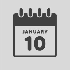 Icon day date 10 January, template calendar page