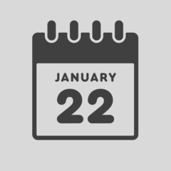 Icon day date 22 January, template calendar page