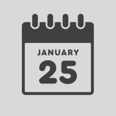 Icon day date 25 January, template calendar page