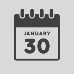 Icon day date 30 January, template calendar page