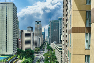 Manila, Philippines - Jan 31, 2020. View of Makati city during the day. Skyscrapers in clear Sunny weather.