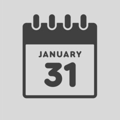 Icon day date 31 January, template calendar page