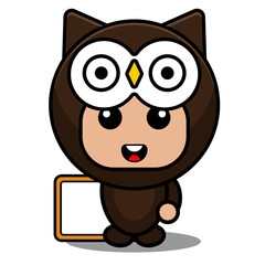 cute owl animal mascot costume cartoon character vector holding white board