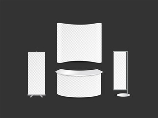 Advertising exhibition panel template design with abstract geometric white 3d texture background, vector illustration.