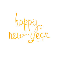 Fototapeta na wymiar Happy New Year. Gold lettering on a white background. Calligraphy