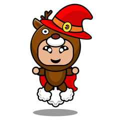 vector cartoon character Halloween flying red witch deer animal mascot costume
