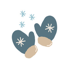 mitten with snowflakes. hand drawn doodle. vector, cartoon, minimalism. card, poster, sticker. winter, clothing, accessory, new year, christmas, cozy, hygge.