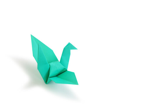 Origami bird isolated on white studio background. Image with Clipping path and copy space