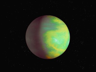 Terrestrial planet in space, super-earth planet, exoplanet from another star system 3d illustration.