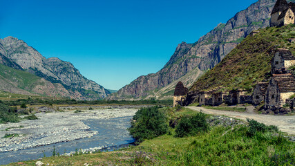 Fototapeta na wymiar Davgars - UNESCO World Heritage Site City of the Dead in North Ossetia