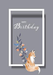 cute birthday card for kids with a fox