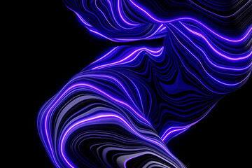 Fototapeta na wymiar 3d illustration of a purple geometric lines, stripes similar to waves . Futuristic shape, abstract modeling.