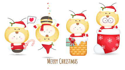 Cute baby santa for merry christmas illustration set Premium Vector
