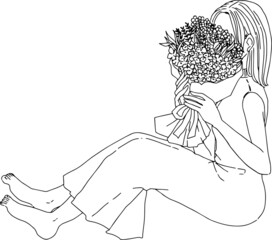 ドライフラワーの花束を持った女性