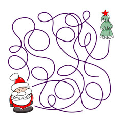 Cute cartoon Christmas maze game. Labyrinth. Funny game for children education. Vector illustration
