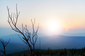 Mountain range view on sunset