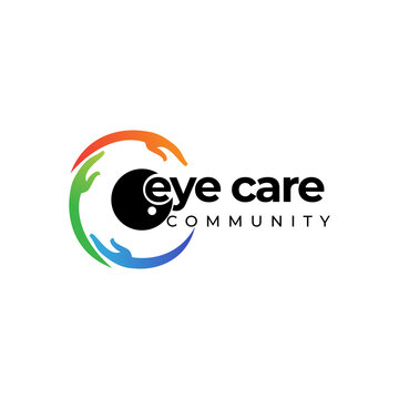 eye care community logo, creative vector abstract hand round eye