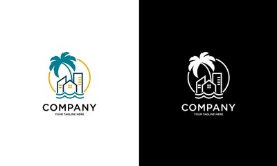 beach resort real estate negative space logo perfect for beach house and hotel logo