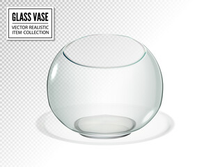 Round vase or fish bowl isolated on transparent background. Realistic vector 3d illustration