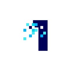 1 one number pixel mark digital 8 bit logo vector icon illustration